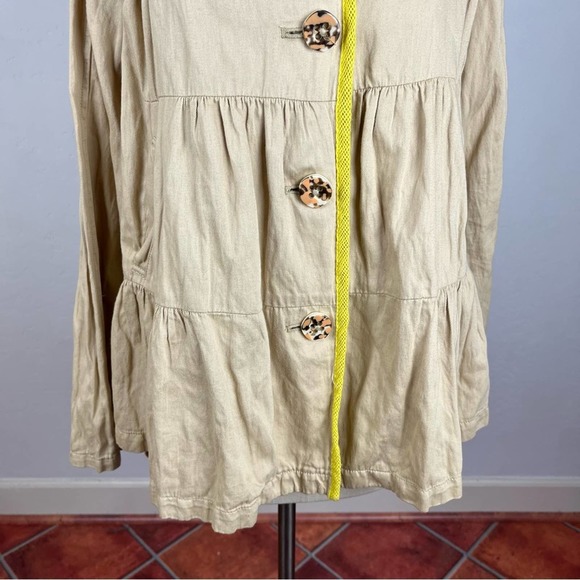 Anthropologie Hei Hei Tan Yellow Trim Swing Jacket - Picture 4 of 7